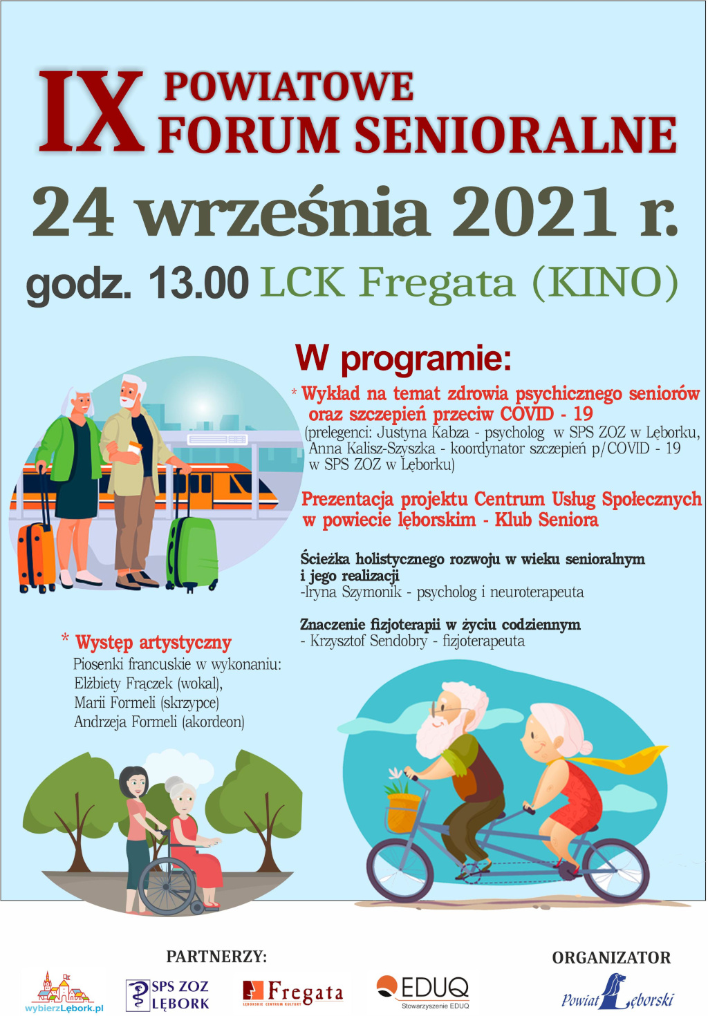 Plakat IX Powiatowego Forum Senioralnego zawierający powyższe informacje.