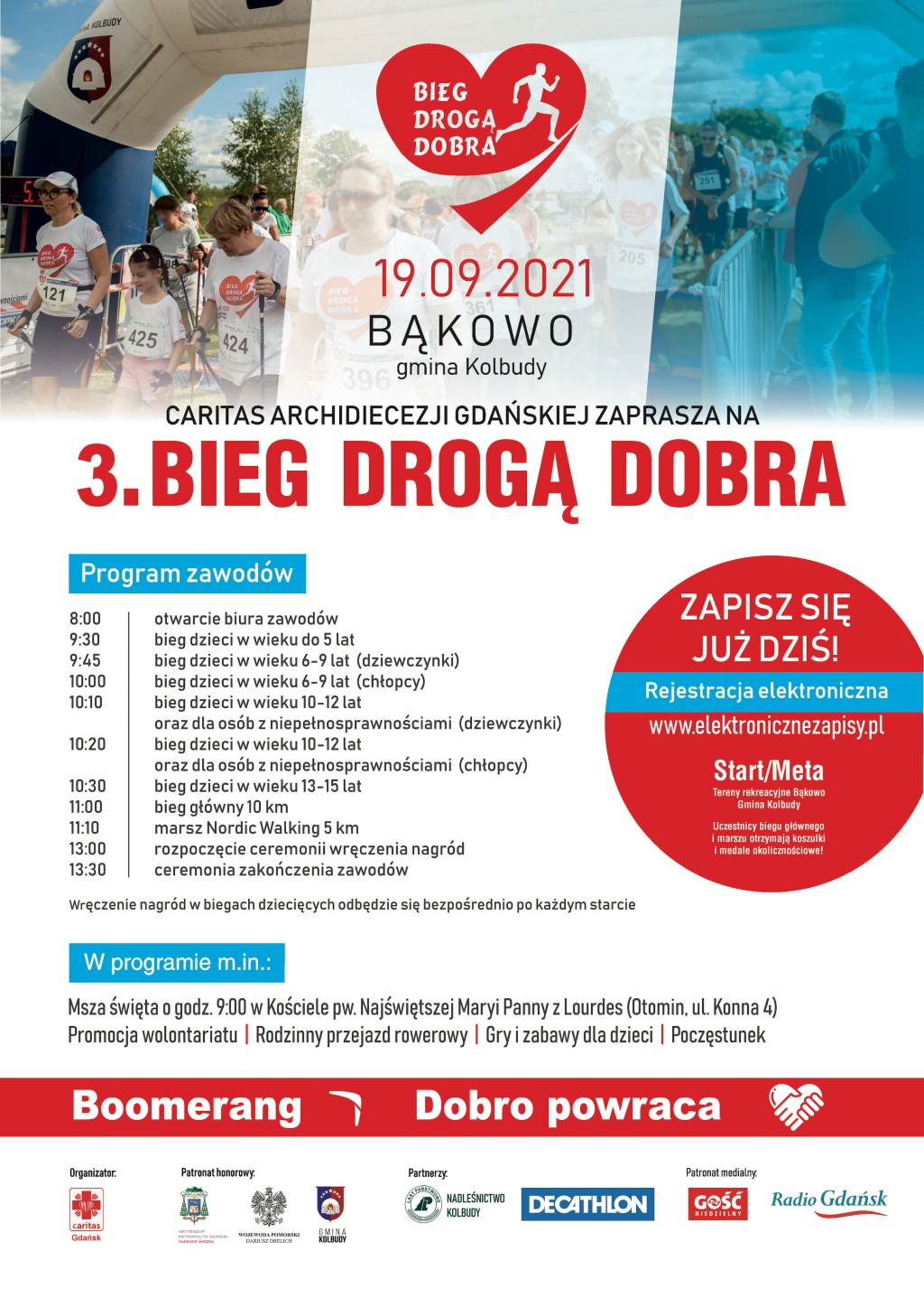 Plakat 3 Biegu Drogą Dobra zawierający powyższe informace.