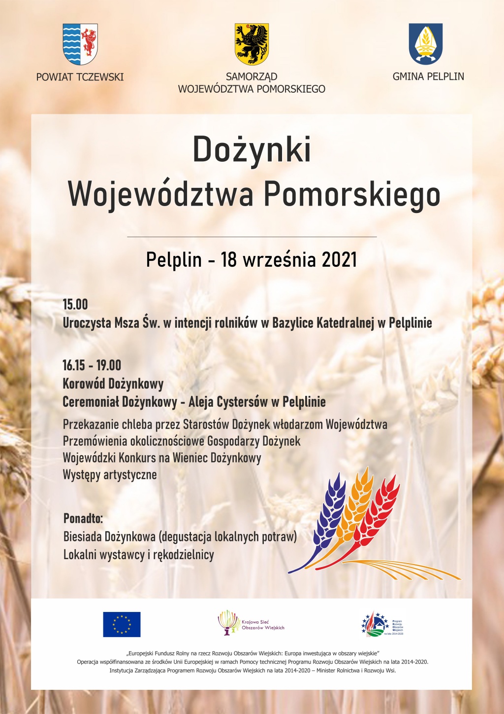 Plakat Dożynek Wojewódzkich 2021 zawierający powyższe informacje.