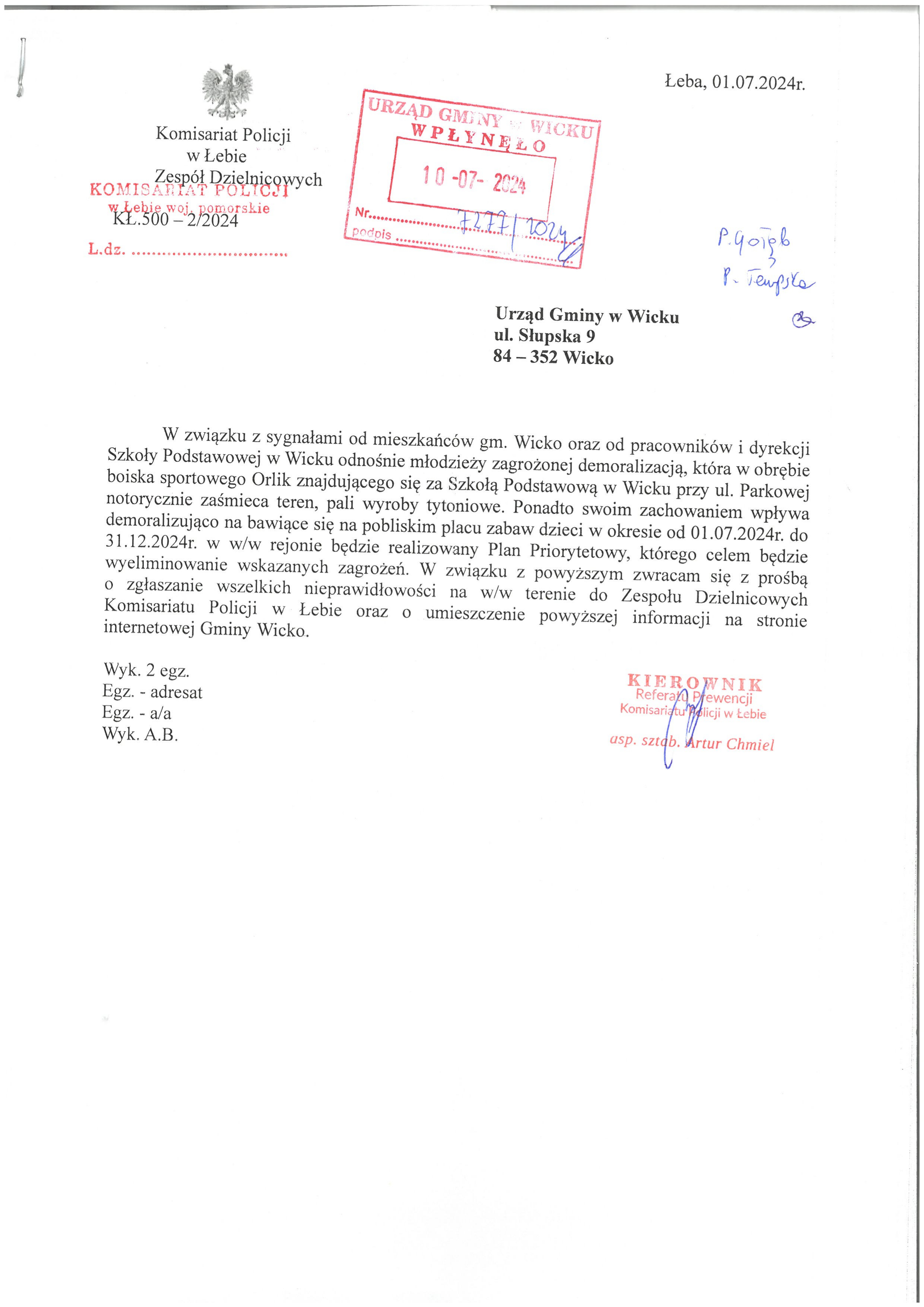 Skan komunikatu zawierający powyższe informacje.