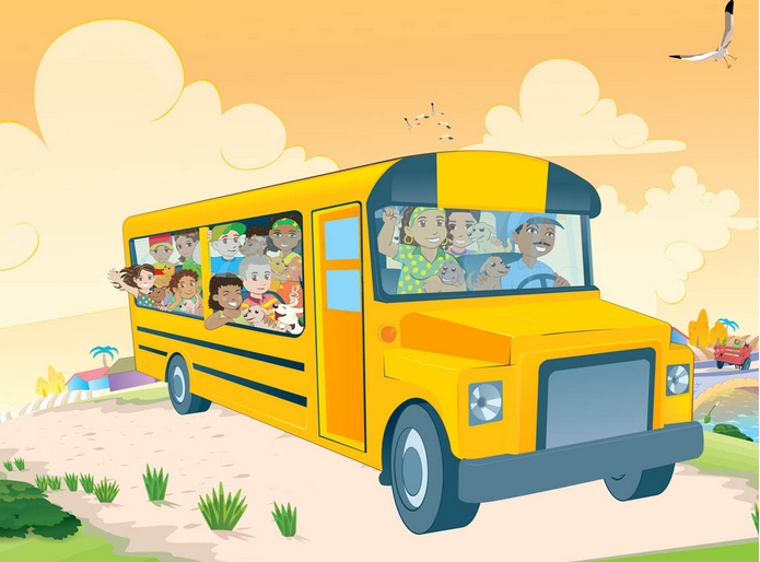 Obrazek przedstawiający dzieci w autobusie.