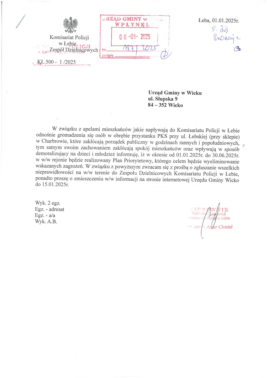 Skan pisma zawierającego powyższą informację,