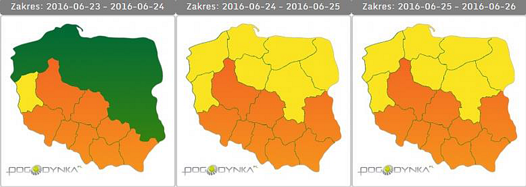 Mapa upałów 2016.06.23 - 2016.06.26