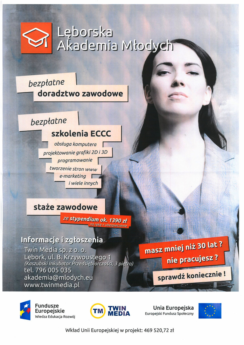 Plakat „Lęborska Akademia Młodych" zawierający powyższe informacje - wersja 1.