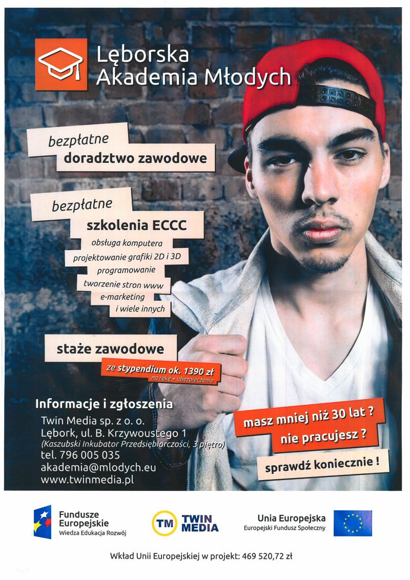 Plakat „Lęborska Akademia Młodych" zawierający powyższe informacje - wersja 2.