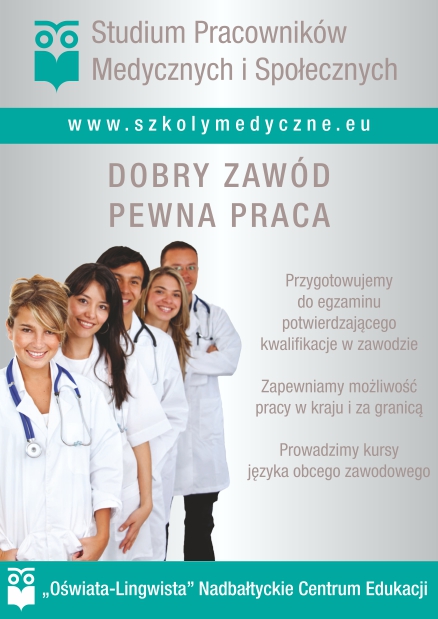 Ulotka dotycząca rekrutacji do Szkoły Policealnej Studium Pracowników Medycznych i Społecznych w Lęborku
