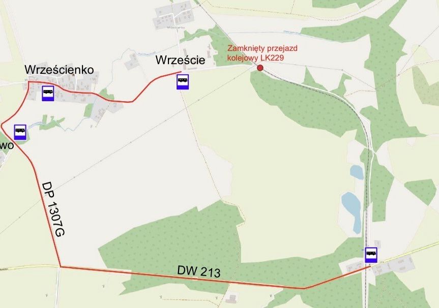 Grafika 1: Tymczasowe zamknięcie przejazdu kolejowego w m. Wrześcienko