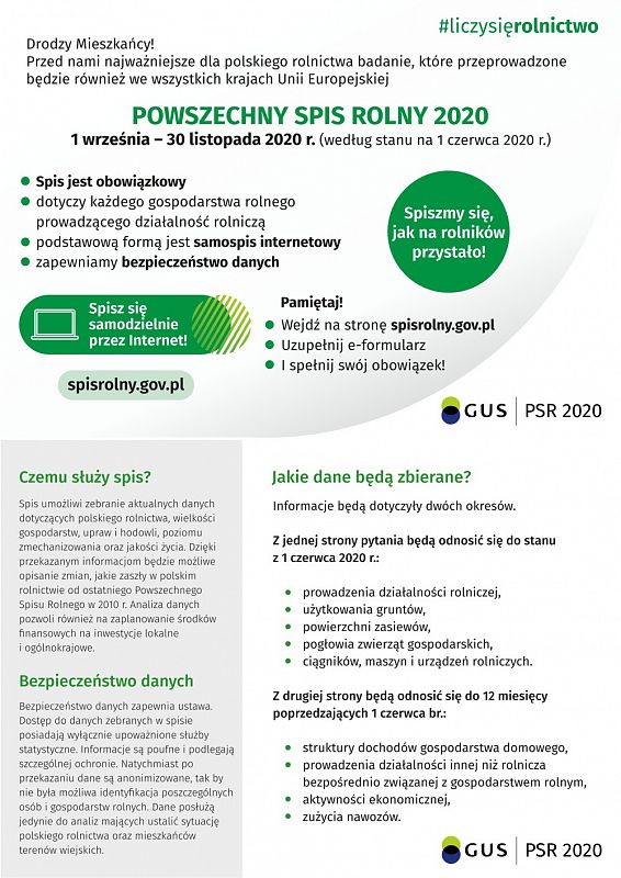 Grafika #0: Powszechny Spis Rolny 2020 - spisz się samodzielnie przez internet!