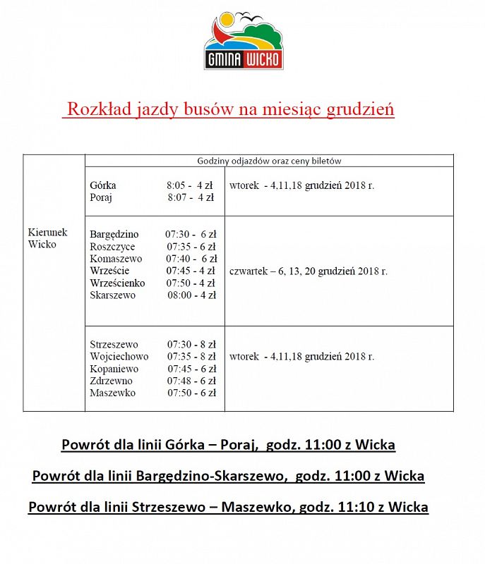 Grafika #0: Rozkład jazdy - grudzień 2018 r.