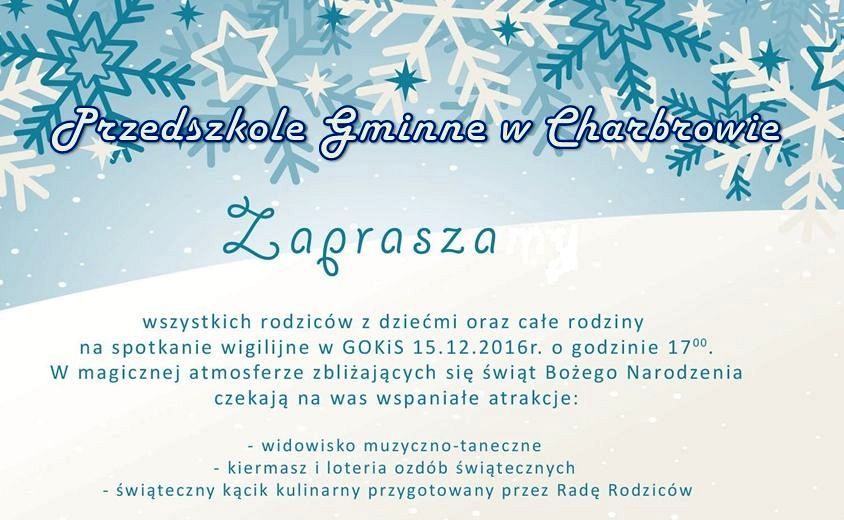 Grafika #0: Przedszkole Gminne w Charbrowie zaprasza na spotkanie wigilijne