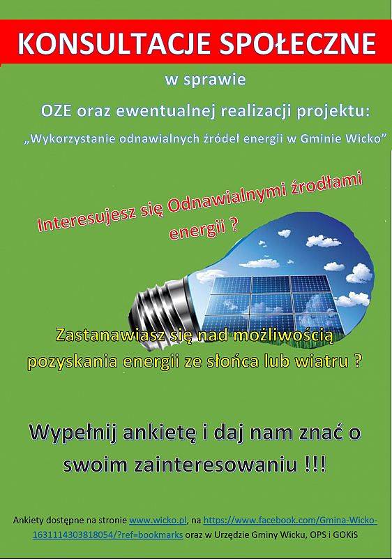 Grafika #0: Konsultacje społeczne w sprawie OZE i wykorzystania odnawialnych źródeł energii w Gminie Wicko