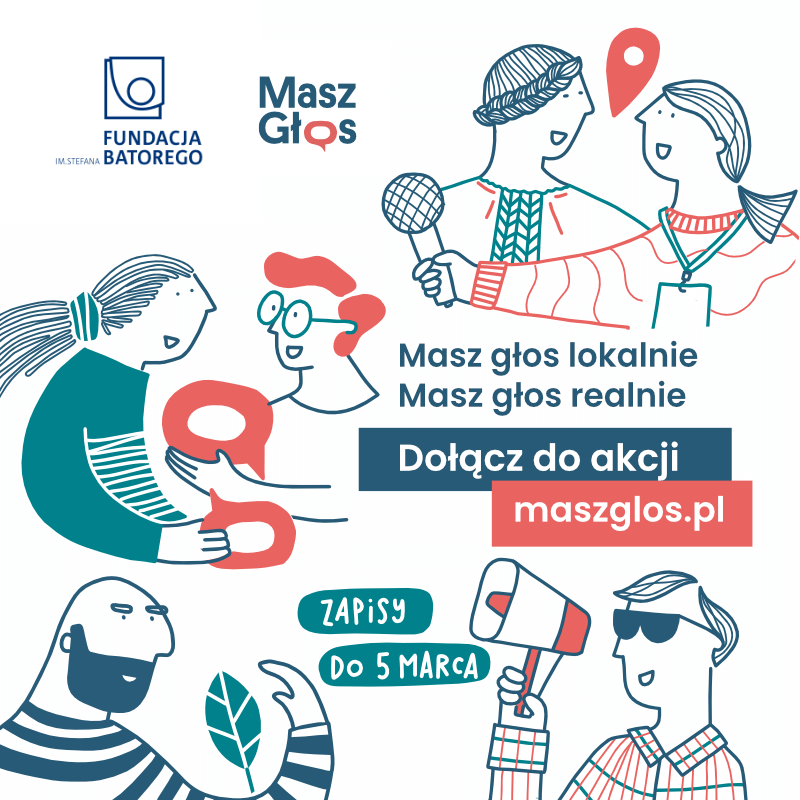Ulotka graficzna z hasłem: "Masz głos lokalnie, masz głos realnie. Dołącz do akcji maszglos.pl"