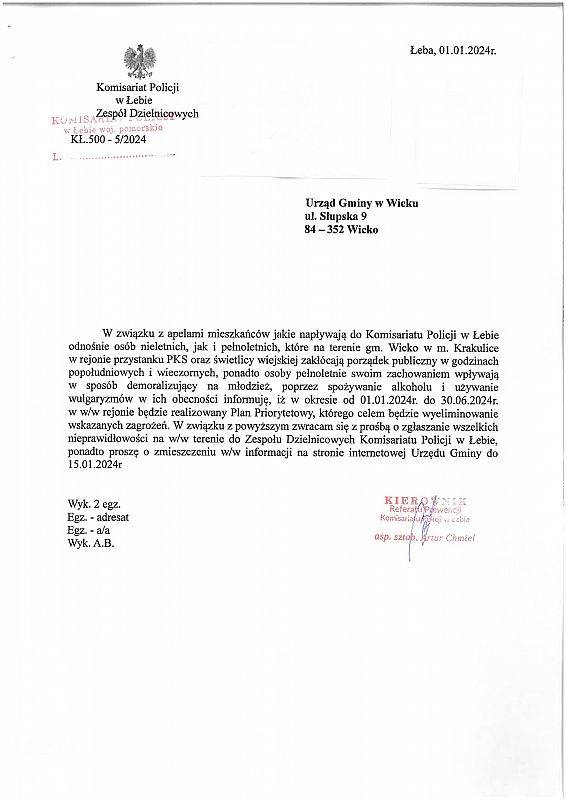 Grafika 1: Komunikat zamieszczony na prośbę komisariatu Policji w Łebie