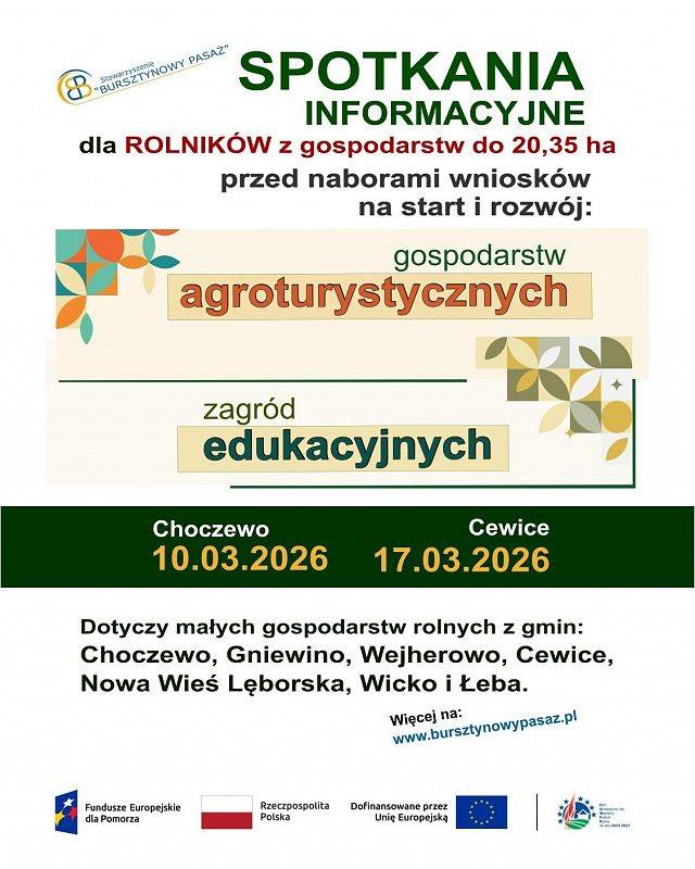 Grafika 1: „Bursztynowy Pasaż” zaprasza rolników z małych gospodarstw rolnych (do 20,35 ha) na spotkania informacyjne dotyczące rozwoju agroturystyki i zagród edukacyjnych!