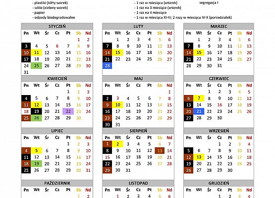 Grafika 1: Harmonogram wywozu odpadów komunalnych w 2022r.