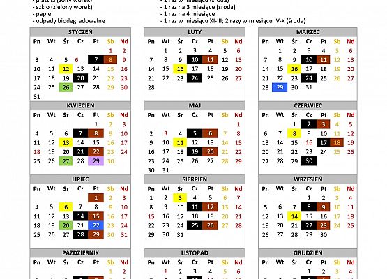 Grafika 5: Harmonogram wywozu odpadów komunalnych w 2022r.