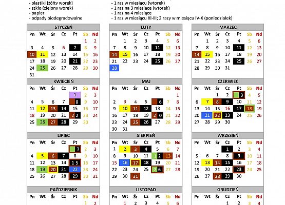 Grafika 9: Harmonogram wywozu odpadów komunalnych w 2022r.