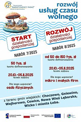 Grafika 1: „Bursztynowy Pasaż” ogłasza jesienne nabory 2025 – wsparcie na start i rozwój działalności gospodarczych oraz działania aktywizacyjne dla seniorów i osób młodych!